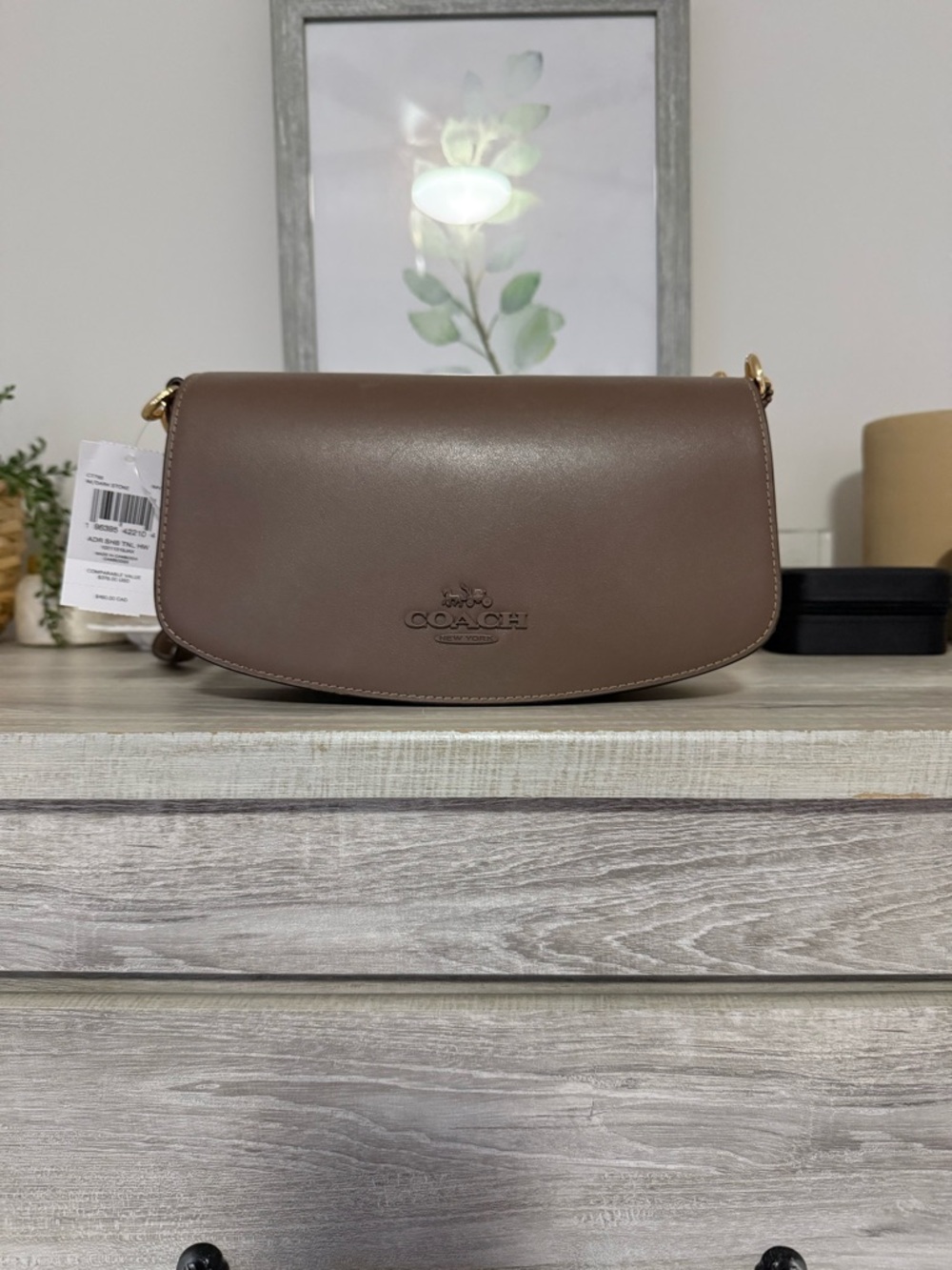 Coach Taupe Leather Saddle Shoulder Bag with Gold Hardware